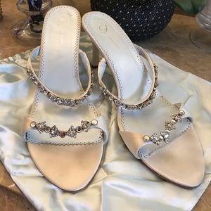 Grazie size 12B white satin shoes with rhinestones
